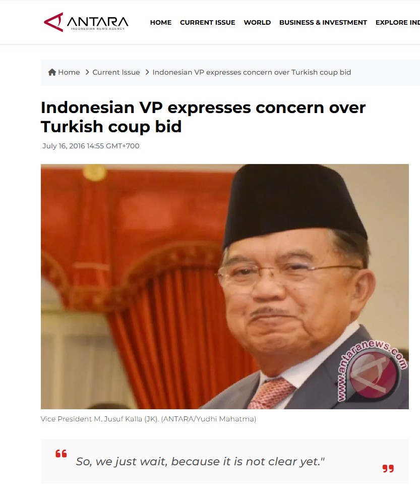 Indonesian VP expresses concern over Turkish coup bid