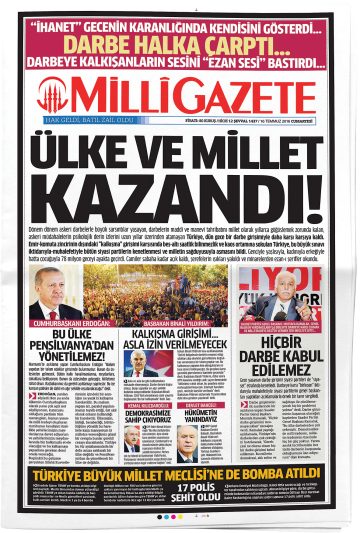 Manşet görseli: Milli Gazete